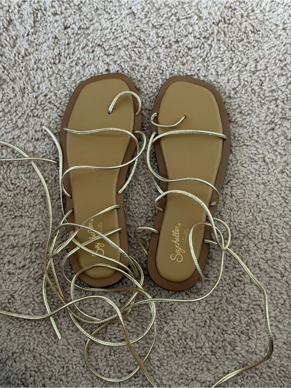 Seychelles Gold Lace-Up Flat Sandals - Tan Footbed